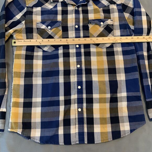 Levis Shirt Mens Medium Blue Yellow Plaid Snap Front Western Pearl Snap Casual - Picture 4 of 7